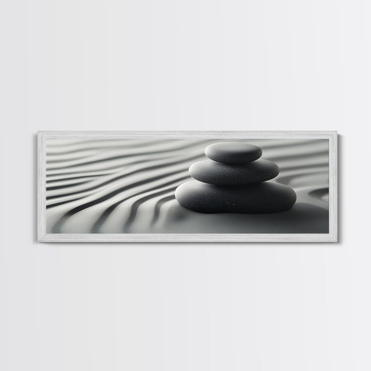 Coastal Harmony Framed Canvas Print Tranquil Pebbles Zen Reflection Nautical Decor Above Couch Living Room Wall Art