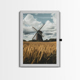 Wheat Field Windmill Framed Canvas Print Rustic Farmhouse Artwork Windmill Wall Art Minimalist Landscape Wall Decor Living Room Art