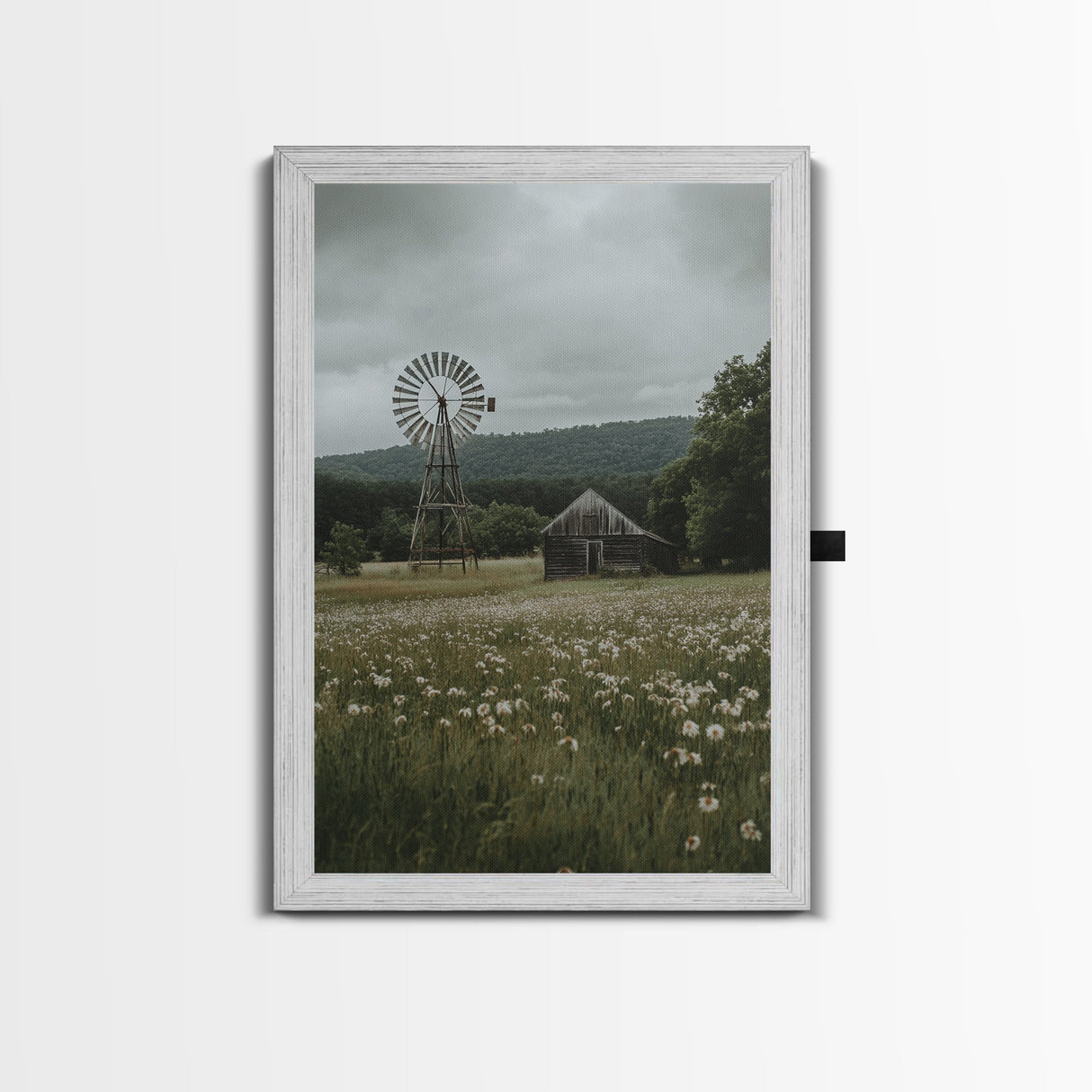 Framed Canvas Print Windmill Wall Art Rustic Barn Landscape Farmhouse Decor Above Couch Country Artwork Gift Idea Living Room Art