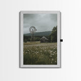 Framed Canvas Print Windmill Wall Art Rustic Barn Landscape Farmhouse Decor Above Couch Country Artwork Gift Idea Living Room Art