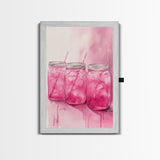 Pink Lemonade Jars Framed Canvas Print Food Review Kitchen Art Light Pink Wall Art Whimsical Art Rustic Decor Farmhouse Style
