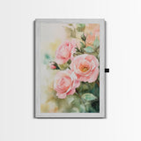 Soft and romantic watercolor roses, framed canvas print, rose painting, botanical prints, perfect floral wall art for bedroom or living room