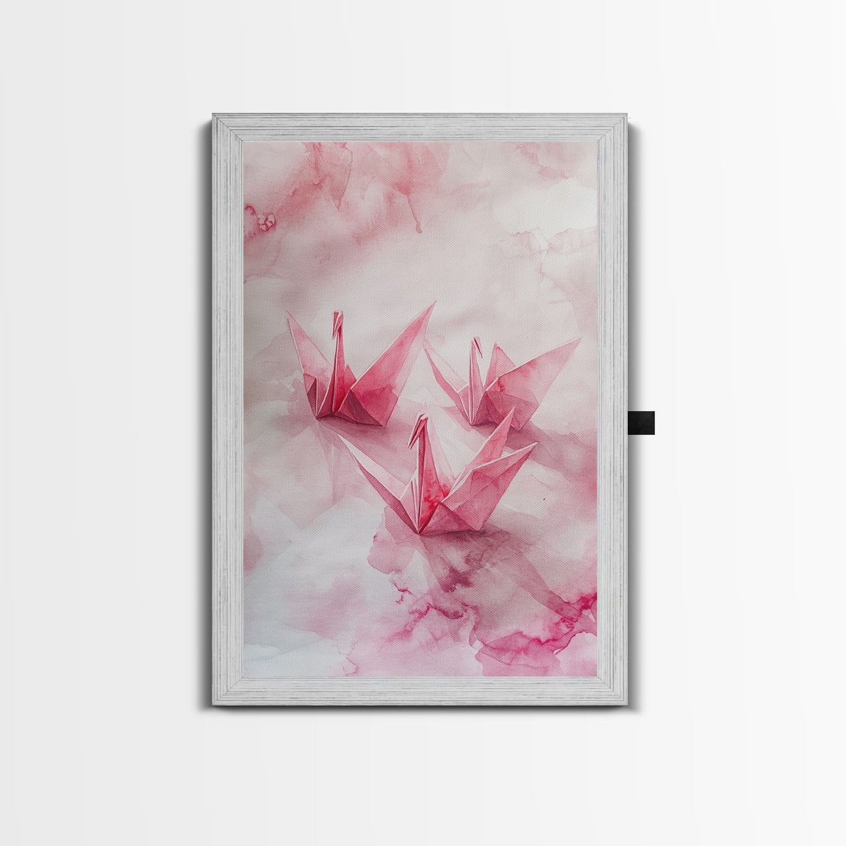 Origami Cranes Canvas Print, Pink Paper Bird Art, Minimalist Zen Decor, Whimsical Artwork Bedroom Wall Art, Japanese-Inspired Gift
