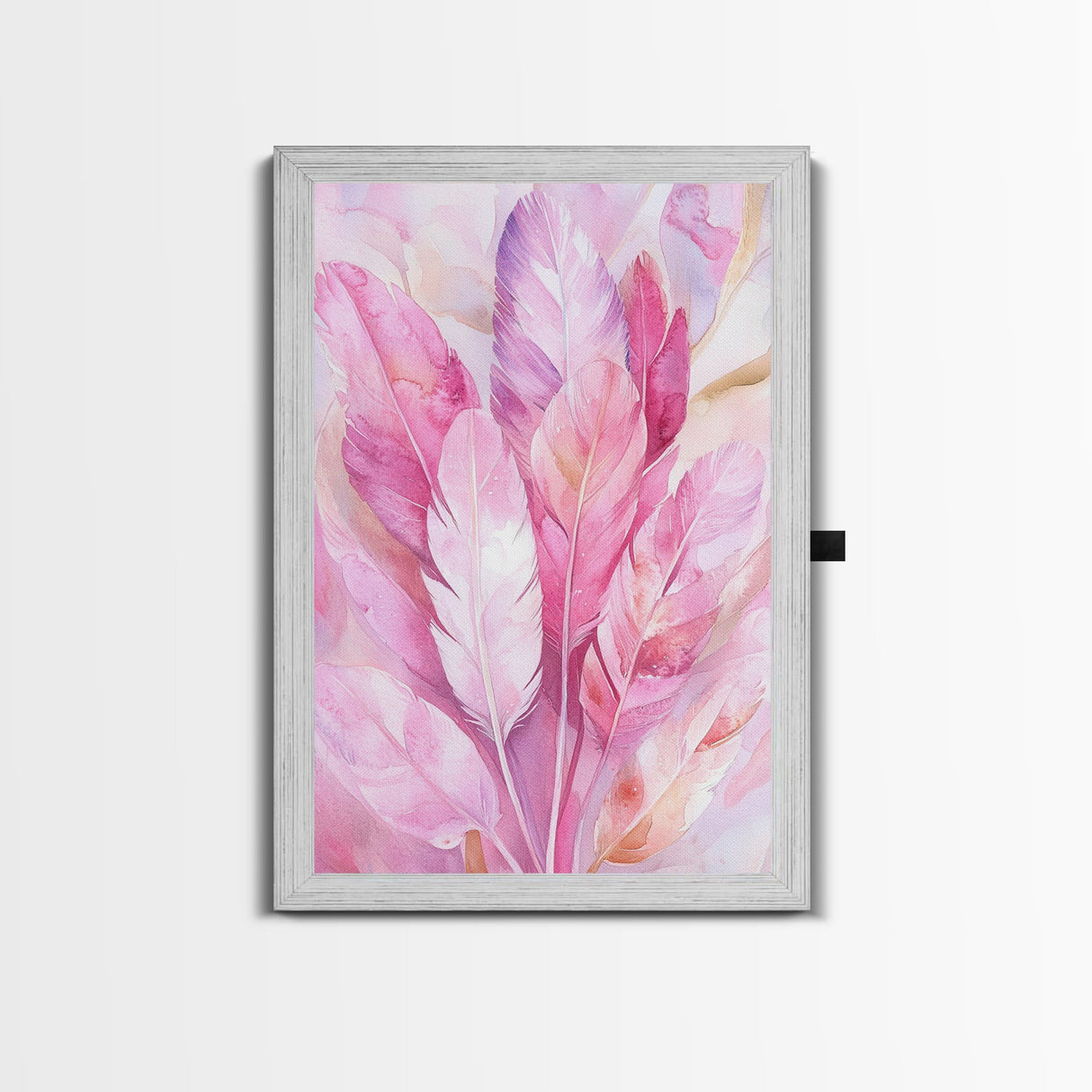 Feather Bouquet Framed Canvas Print, Light Pink Wall Art, Boho Aesthetic Minimalist Art, Bedroom or Office Decor, Romantic Nature Gift Idea