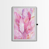Feather Bouquet Framed Canvas Print, Light Pink Wall Art, Boho Aesthetic Minimalist Art, Bedroom or Office Decor, Romantic Nature Gift Idea