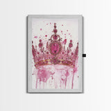 Regal jeweled crown painting featuring framed canvas print, moody art, pink wall art for dorm, unique goddess art print decor