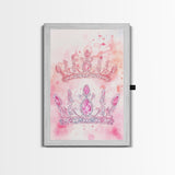 Twin jeweled crown painting featuring framed canvas print, whimsical art, light pink wall art, goddess art print, gift idea decor
