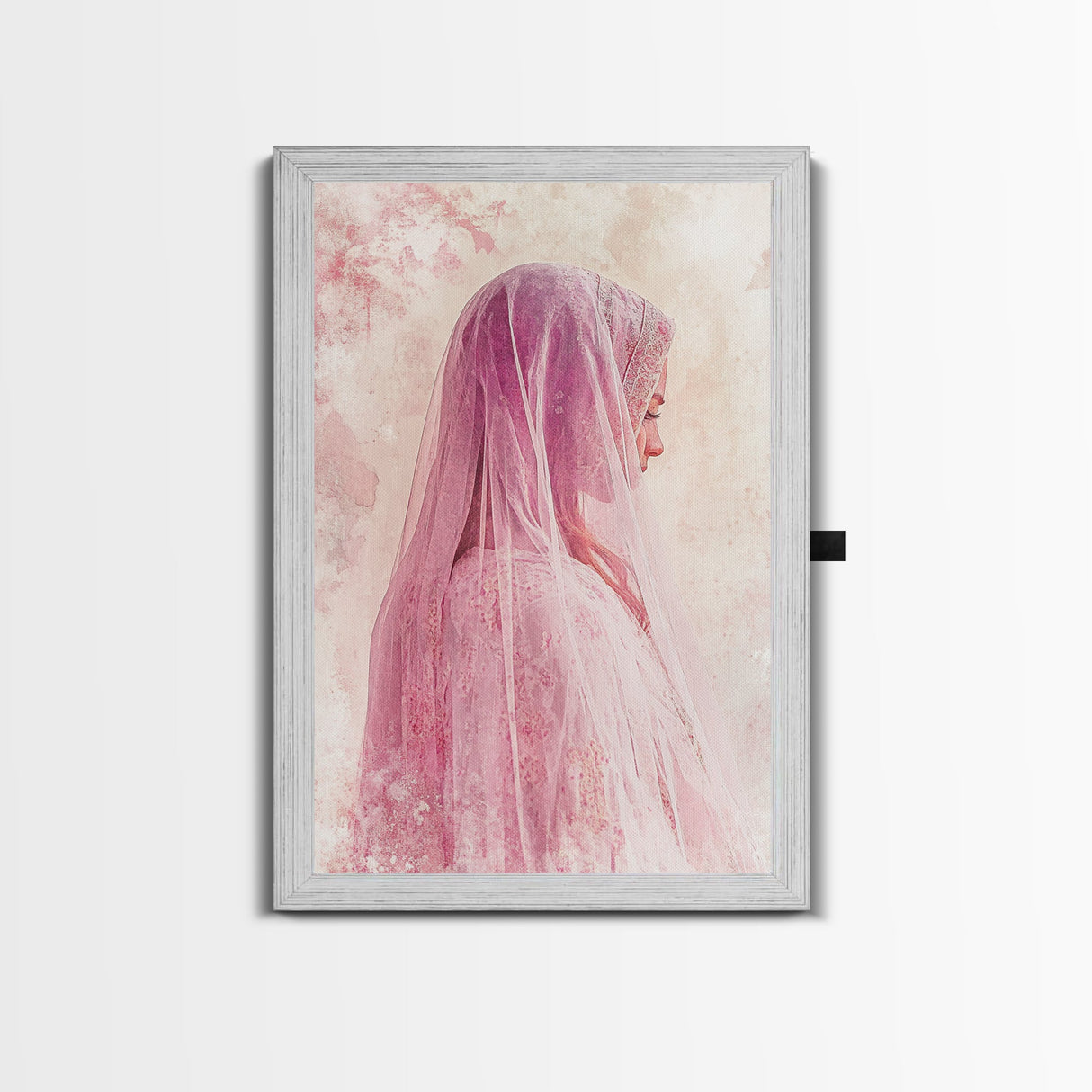Feminine Veil Portrait Canvas Print Light Pink Wall Art Afrocentric Wall Art Moody Art Living Room Decor Romantic Room Aesthetic