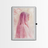 Feminine Veil Portrait Canvas Print Light Pink Wall Art Afrocentric Wall Art Moody Art Living Room Decor Romantic Room Aesthetic
