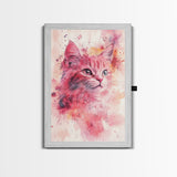 Pink Cat Portrait Canvas Print, Whimsical Art, Feline Wall Art, Light Pink Wall Art, Bedroom Art, Artistic Decor, Gift Idea for Cat Lovers