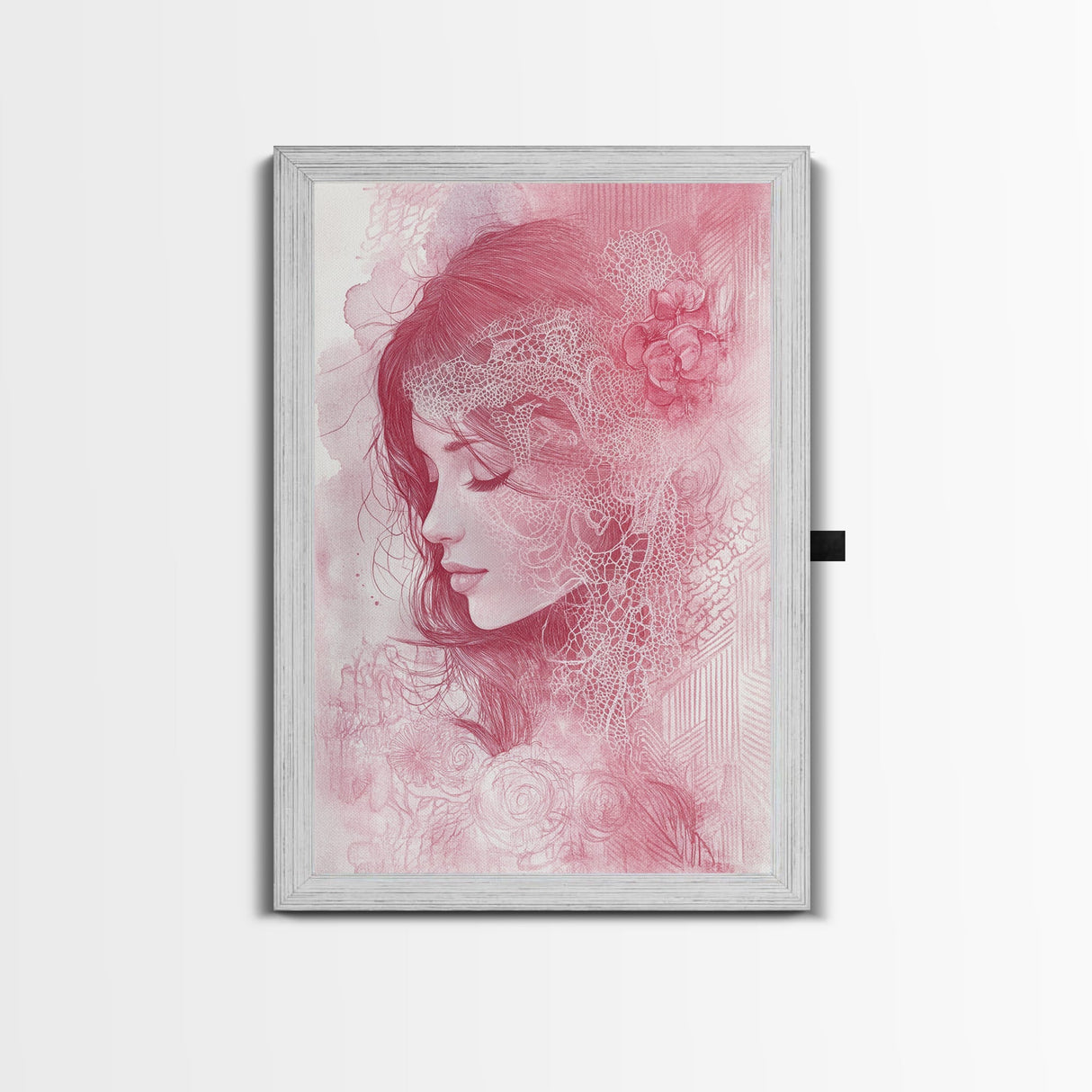 Romantic Portrait Framed Canvas Print Featuring Angels Wall Art Pink Abstract Art Elegant Bedroom Living Room Boho Aesthetic