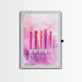 Vibrant lipstick art bold feminine wall decor framed canvas print perfect bedroom or guest room boho aesthetic rustic glam style gift