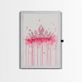 Pink Crown Canvas Print Framed Royal Aesthetic Art Whimsical Wall Art Light Pink Accent Bedroom or Living Room Rustic Decor Gift