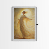 Radiant Golden Goddess Canvas Print, Stunning Angel Art Prints in Moody Style, Perfect Above Bed or as Warm Bedroom Wall Art
