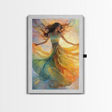 Enchanting Dancing Light Woman Canvas Print, Whimsical Art Adding Elegant Vibes to Living Room or Extra Wide Horizontal Wall Art