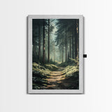 Forest Path Landscape Framed Canvas Print with Pine Tree Art, Rustic Decor and Serene Nature Above Sofa Artwork