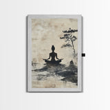 Serenity Silhouette Canvas Print Featuring Pine Tree Art, Rustic Neutral Zen Wall Art, Wabi Sabi Minimalist Decor for Peaceful Living