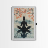 Cherry Blossom Canvas Print Featuring Zen Silhouette, Oriental Inspired Wabi Sabi Art, Minimalist Yoga Wall Art for Tranquility