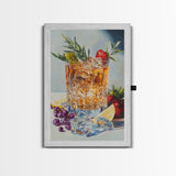 Whiskey Glass Canvas Print | Rustic Bar Kitchen Wall Art | Coastal Decor Martini Painting | Living Room Gift Idea for Him Art Print