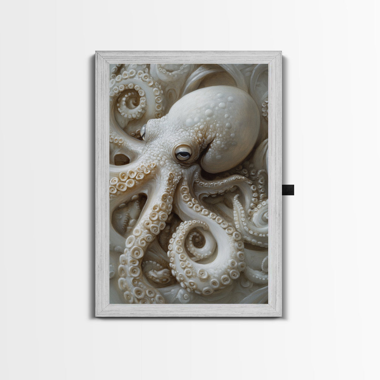 Octopus Art Framed Canvas Print with Intricate Nautical Decor and Ocean-Inspired Details, Rustic Coastal Wall Art Perfect Gift Idea