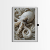 Octopus Art Framed Canvas Print with Intricate Nautical Decor and Ocean-Inspired Details, Rustic Coastal Wall Art Perfect Gift Idea