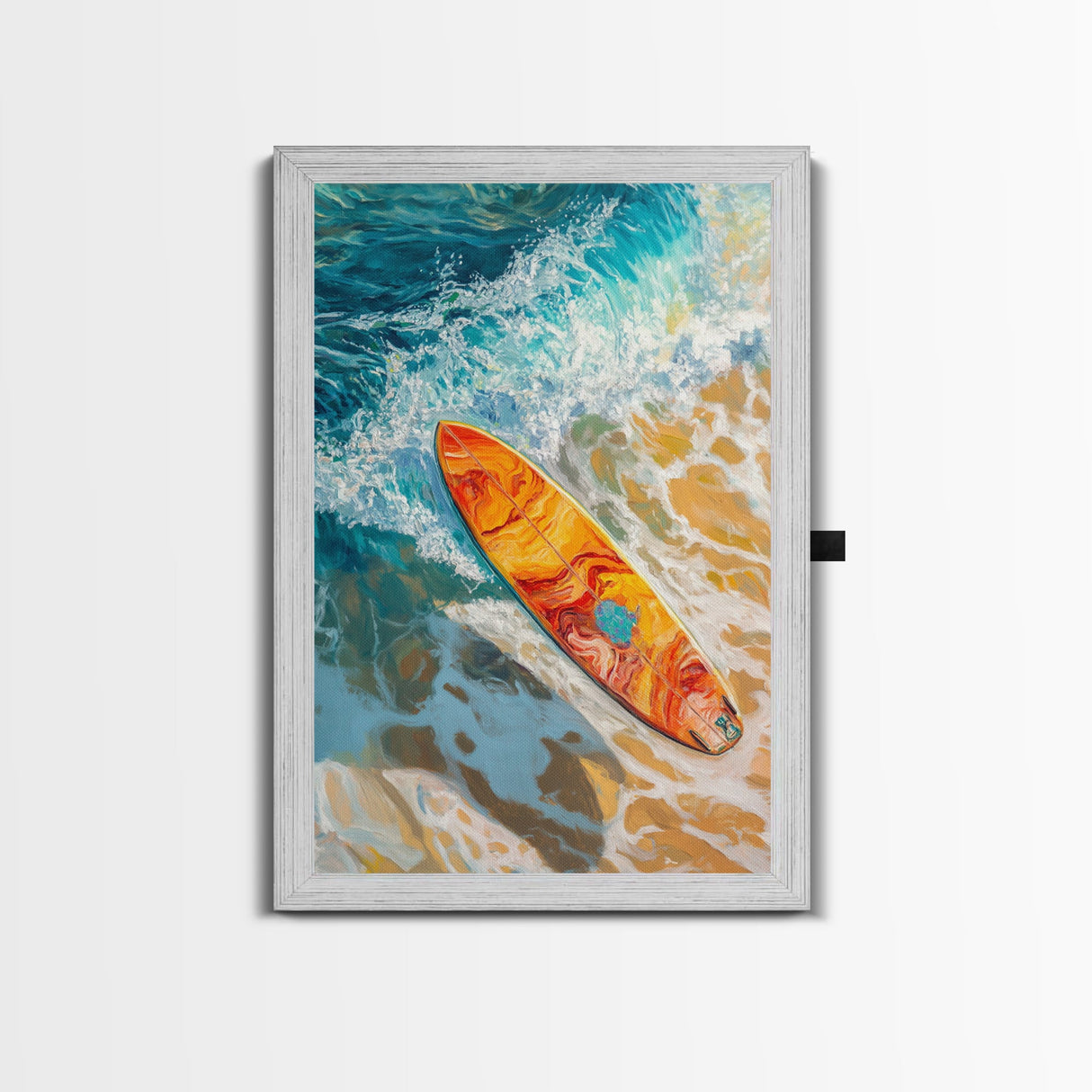 Surfboard Ocean Canvas Print with Coastal Landscape Art and Nautical Beach Decor for Summer Living Room or Bedroom Wall