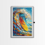 Energetic Surfboard Wave Canvas Print with Bold Abstract Coastal Painting and Nautical Decor for Extra Wide Wall Art Display