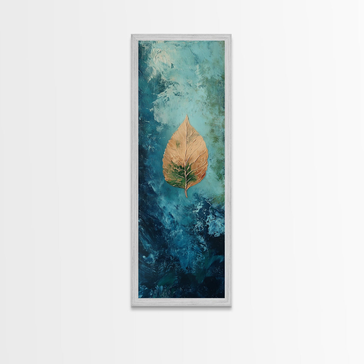Golden Leaf, botanical prints, wabi sabi wall art, nature inspired art, minimalist art, teal wall art, Canvas Print