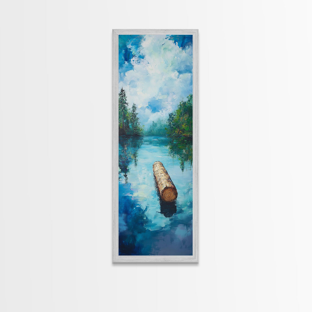 Tranquil Lake, lake Tahoe art, above bed wall art, pine tree art, mountain painting, gift idea for him, Framed Canvas Print