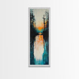 Sunset Reflection, coastal painting, pink orange wall art, lake Tahoe art farmhouse art, Framed Canvas Print, panoramic art