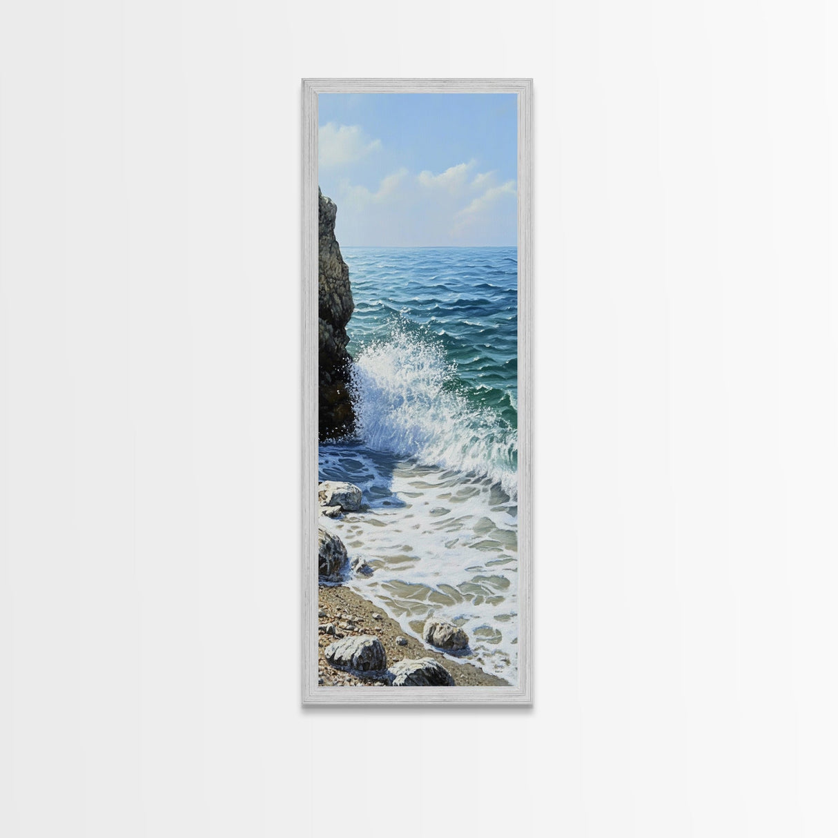 Ocean Waves, rocky beach seascape, coastal painting, nautical decor, landscape painting, extra wide art, Canvas Print