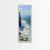 Ocean Waves, rocky beach seascape, coastal painting, nautical decor, landscape painting, extra wide art, Canvas Print