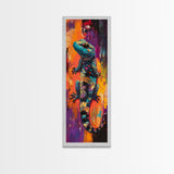 Colorful Lizard, whimsical art, chicano art, boho art, blotter art, psychedelic painting, extra wide art, Framed Canvas Print