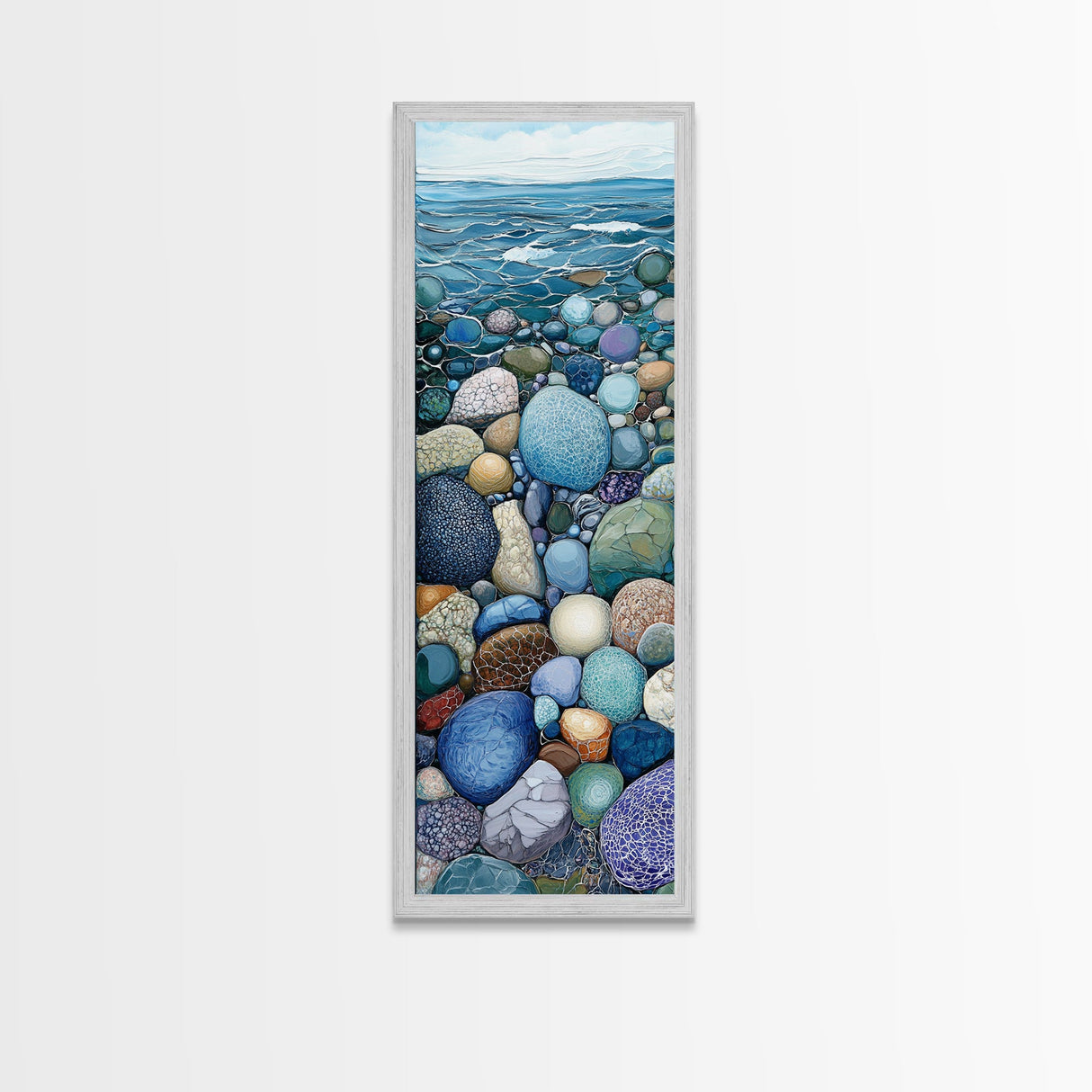 Pebble Beach, mosaic wall art, coastal decor, nautical painting, blue and green wall art, extra wide art, Canvas Print, above sofa art