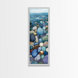 Pebble Beach, mosaic wall art, coastal decor, nautical painting, blue and green wall art, extra wide art, Canvas Print, above sofa art