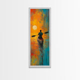 Sunset Kayaker, Coastal Painting, Moody Art, Nautical Decor, Rustic Wall Art, Christmas, Framed Canvas Print, Above Sofa Art