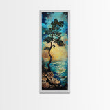 Windblown Pine, Ocean Painting, Moody Art, Coastal Landscape, Nautical Decor, Framed Canvas Print, Bedroom Art