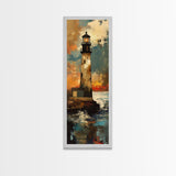 Rustic Lighthouse, Nautical Wall Art, Moody Painting, Coastal Landscape, Seascape Painting, Framed Canvas Print
