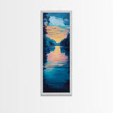 Sunset reflection, lake painting, landscape art, smoky mountain art, wabi sabi art, vertical wall art, framed canvas print, moody art
