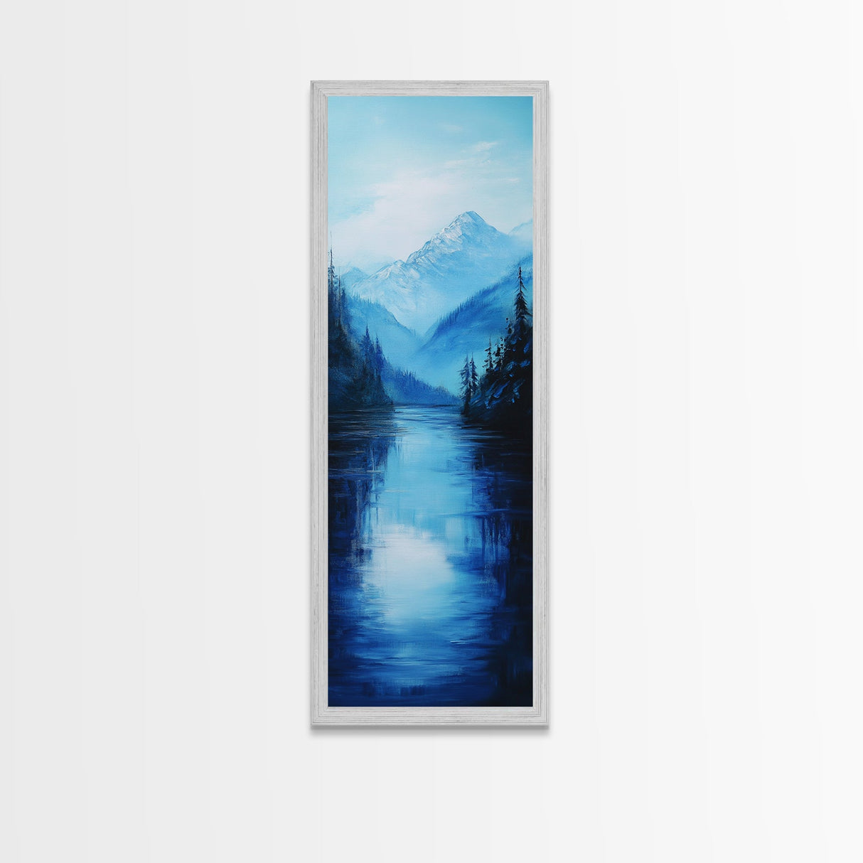 Lake Tahoe Art, Canvas Print, pine tree art, mountain painting, rustic decor, above couch art, panoramic painting, bedroom art