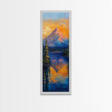 Landscape Painting, Framed Canvas Print, blue and green wall art, panoramic painting, extra wide art, mountain painting