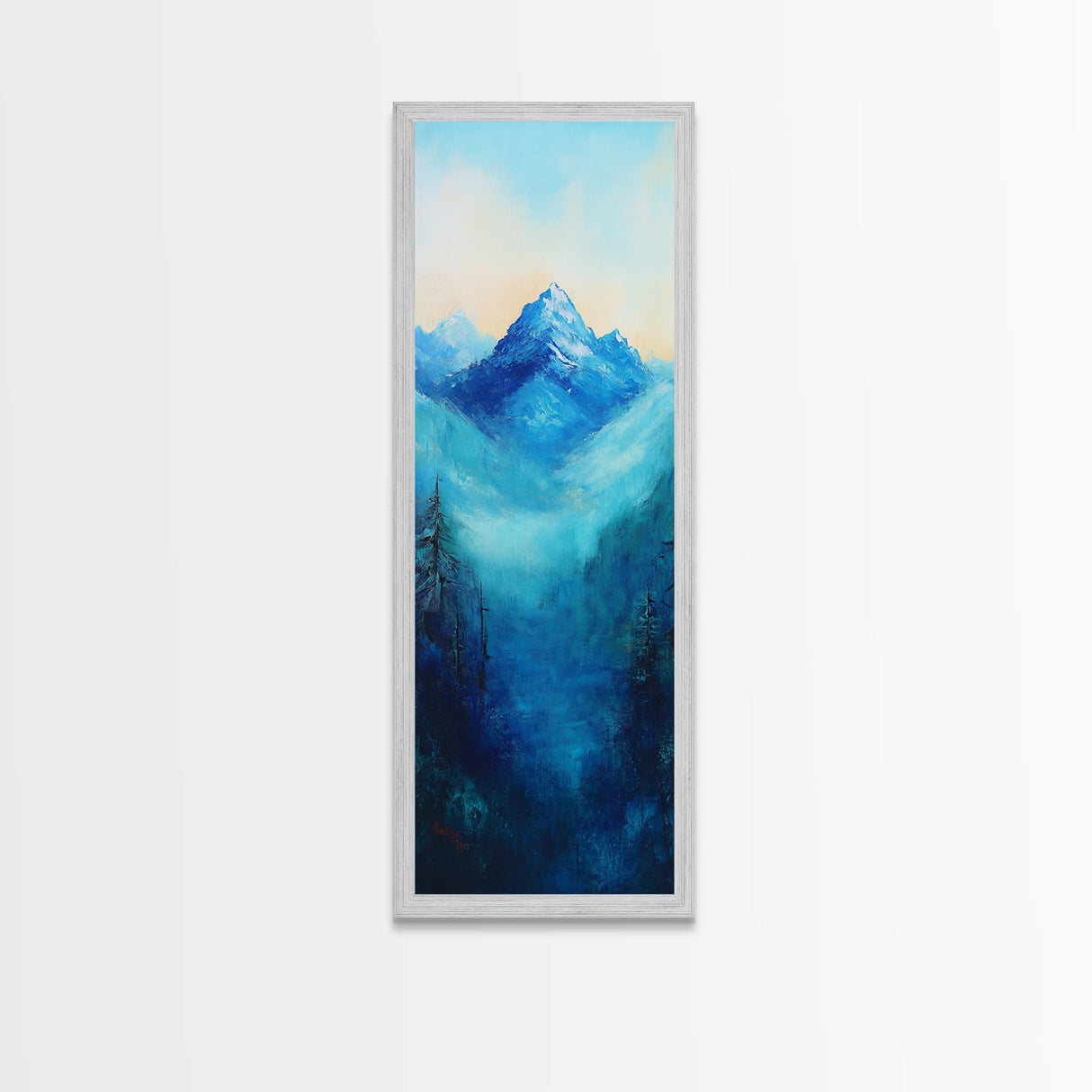 Rustic Art, Canvas Print, smoky mountain art, pine tree art, blue and green wall art, extra wide art,  above bed wall art