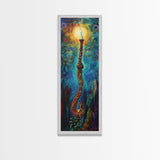Cosmic Palm Tree, palm tree painting, pink orange wall art, tropical art, framed canvas print, psychedelic art, beach house decor