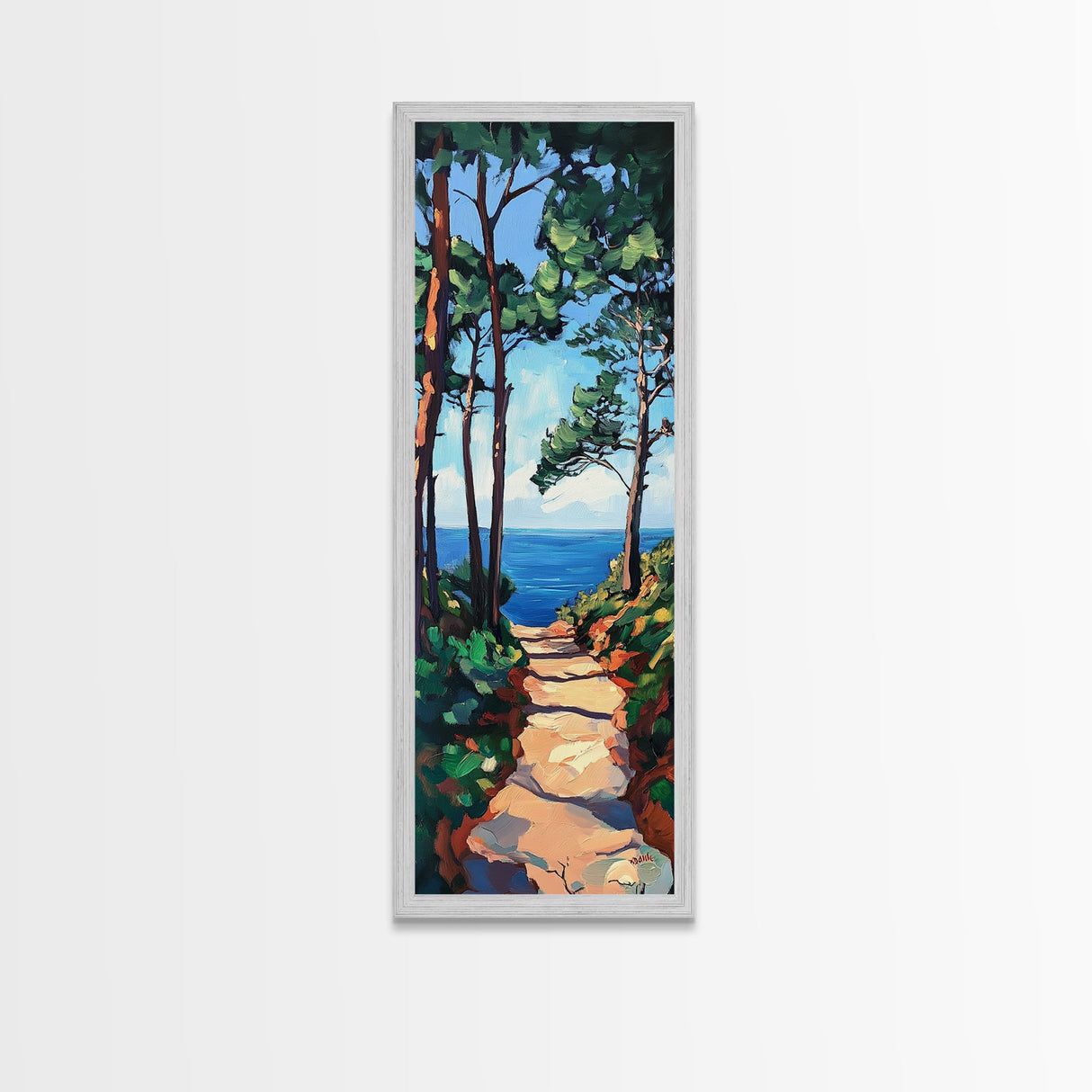 Coastal Path, Pine Tree Art, Nautical Wall Art, Coastal Decor, Living Room Art, Gift Idea for Her, Framed Canvas Print