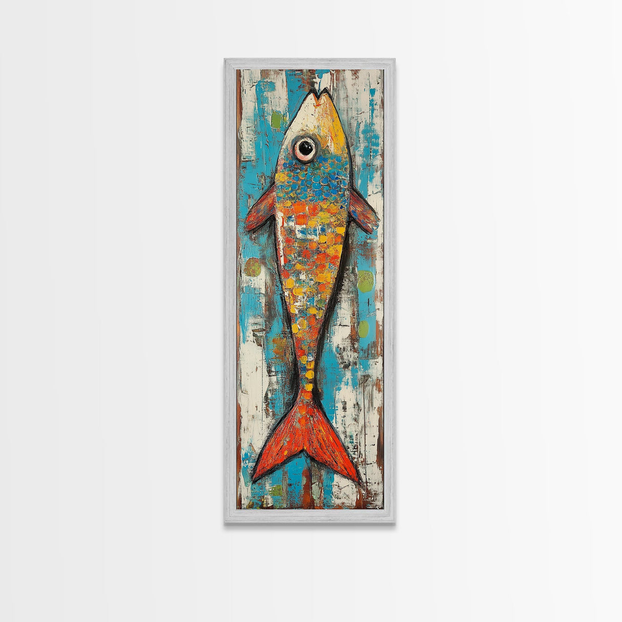 Koi fish painting, colorful fish art, nautical decor, rustic art, coastal cowgirl wall art, tall narrow art, canvas print