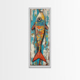 Koi fish painting, colorful fish art, nautical decor, rustic art, coastal cowgirl wall art, tall narrow art, canvas print