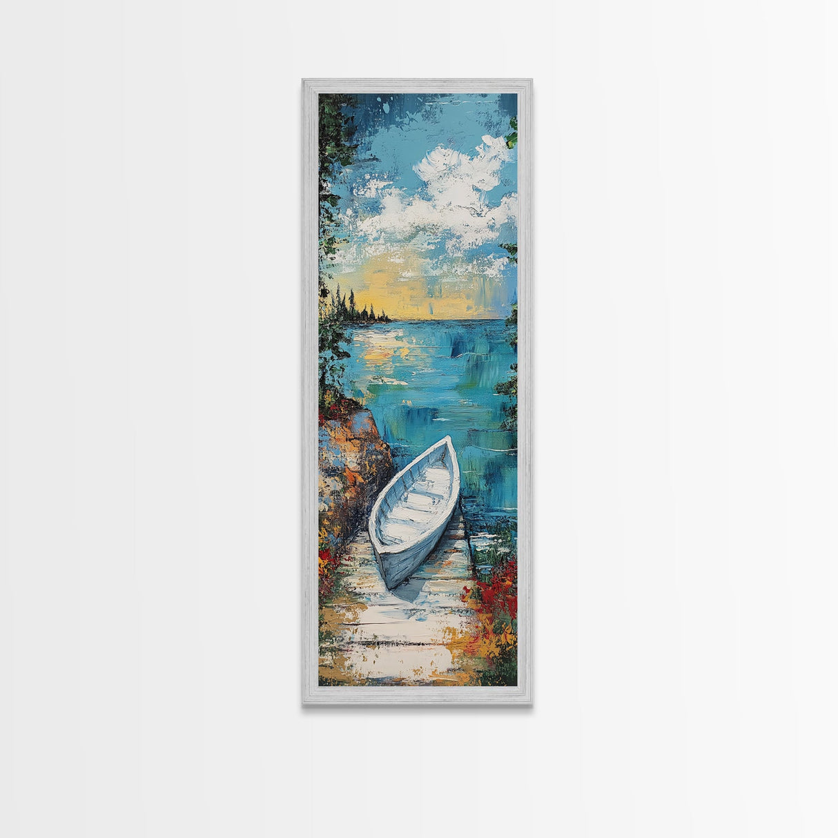 Rowboat painting, lake Tahoe art, fisherman painting, rustic wall art, nautical painting, coastal landscape art, canvas print