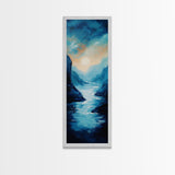 Moonlit Valley, moody art, blue and green wall art, framed canvas print, above couch art, original painting, landscape painting
