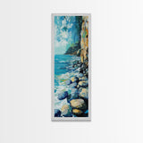 Rocky Shoreline, coastal landscape art, nautical decor, framed canvas print, lake Tahoe art, extra wide art, ocean painting