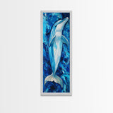 Dolphin painting, ocean life wall art, blue and green wall art, nautical painting, marine life decor, framed canvas print